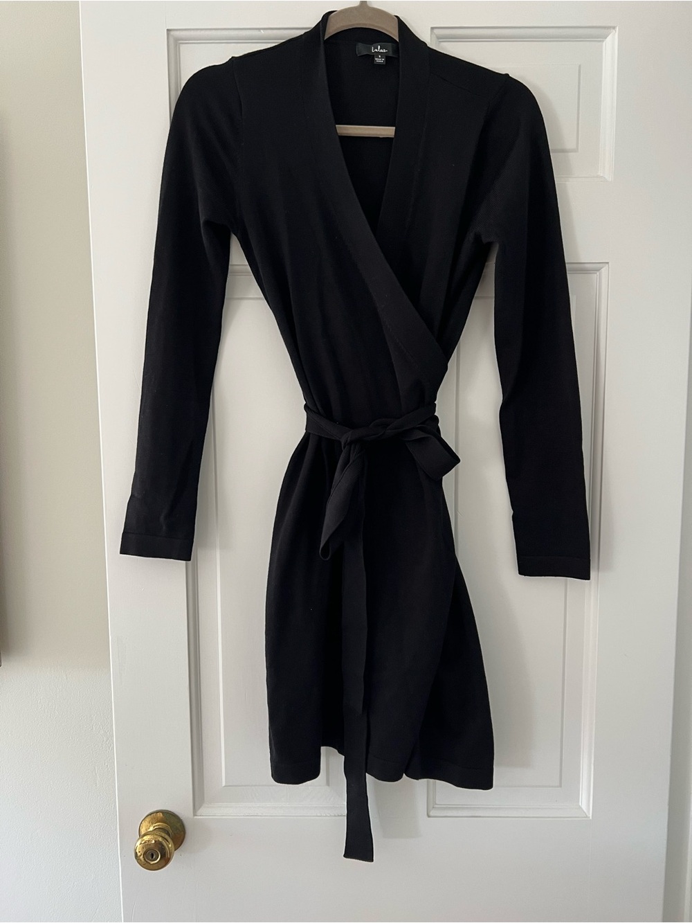 Lulu's Black Long-Sleeve Wrap Dress with Tie Waist